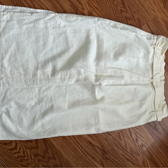 Cream High-Waisted Button-Front Linen Blend Midi Skirt - Picture 4 of 6